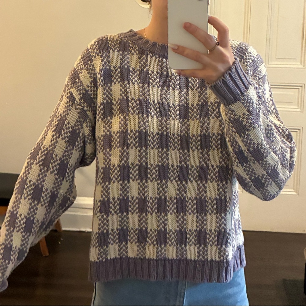 Purple and White Checkered Sweater